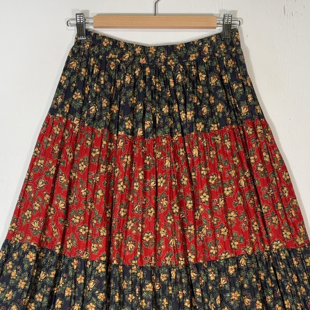 VTG 90s Cottagecore Tiered Maxi Skirt Womens M Broomstick Mini Floral Print